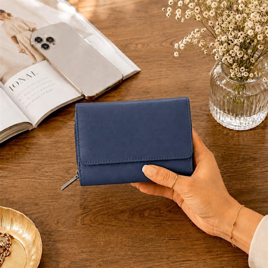 Women’s Genuine Leather RFID Zip Around Purse Wallet in Navy - Image 2