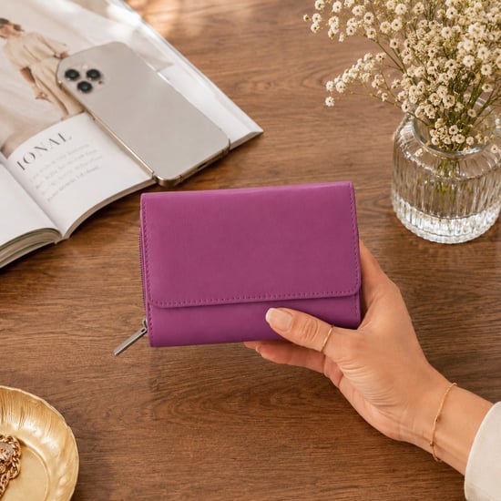 Women’s Genuine Leather RFID Zip Around Purse Wallet in Fuchsia - Image 2