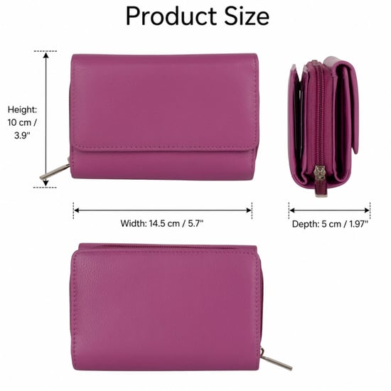 Women’s Genuine Leather RFID Zip Around Purse Wallet in Fuchsia - Image 3
