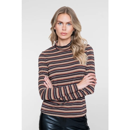 Geisha 62593-70 720 t-shirt stripe & lurex sand/stone/black/copper - Image 1