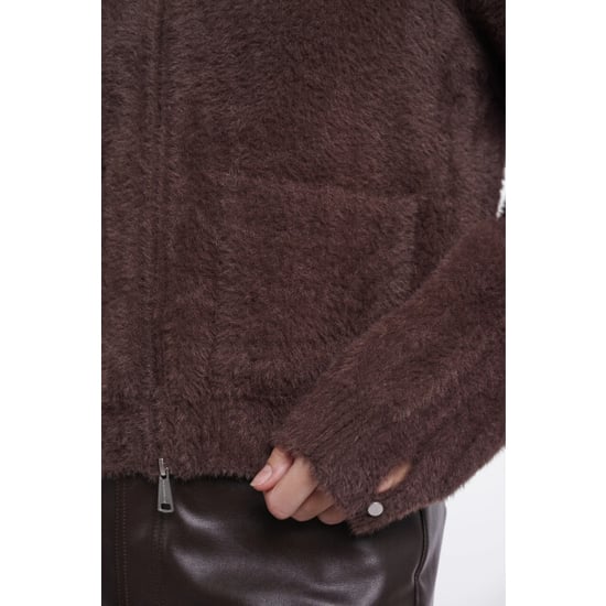 Rino & Pelle Bento.5002612 rino en pelle short cardigan with zipper closure coffee roast - Image 4