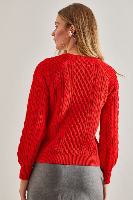 Textured Knitwear Sweater with Button Collar - Image 5