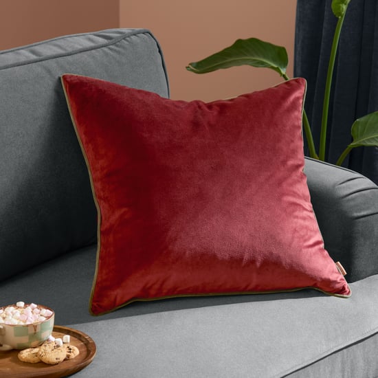 Furn Meridian Velvet Feather Filled Cushion, Dark Red/Fir Green, 55 x 55cm - Image 1