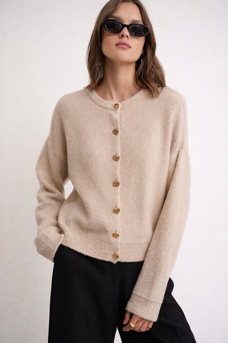 Buttoned Ribbed Knit Cardigan - Image 1