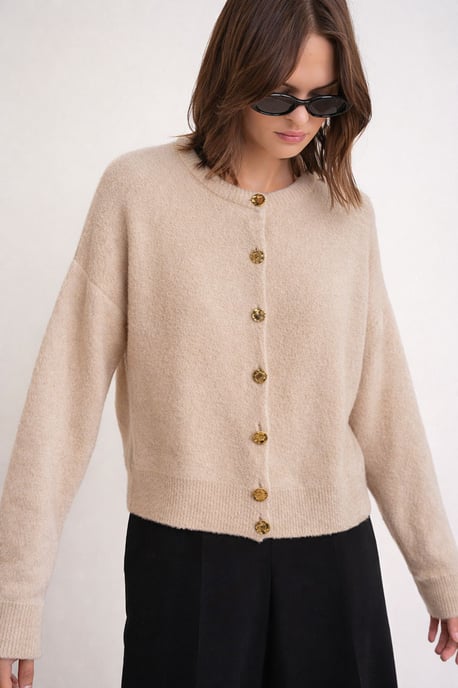 Buttoned Ribbed Knit Cardigan - Image 2