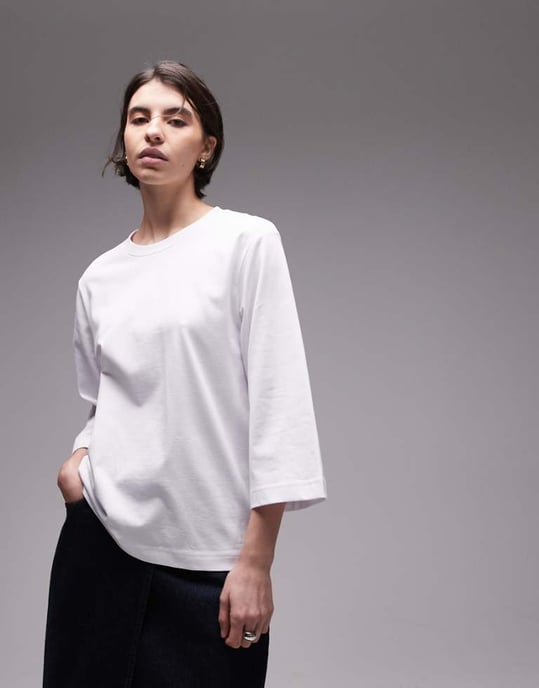 ARKET tung 3/4-ärmad t-shirt i vitt - Image 1