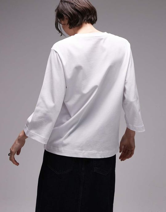 ARKET tung 3/4-ärmad t-shirt i vitt - Image 3