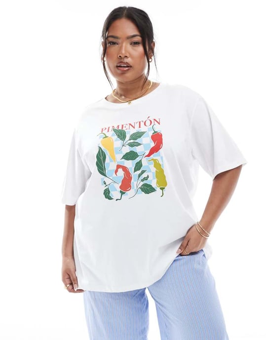ONLY Curve chili grafisk oversized t-shirt i vitt - Image 3