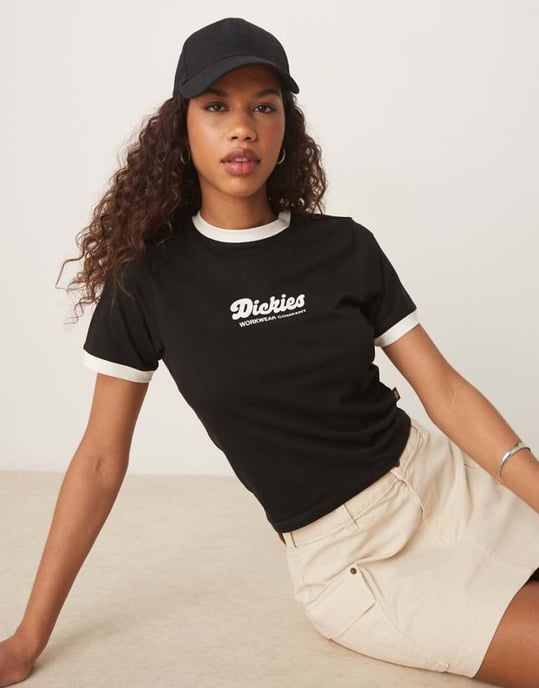 Dickies Lewistown ringer baby tee i svart - Image 1