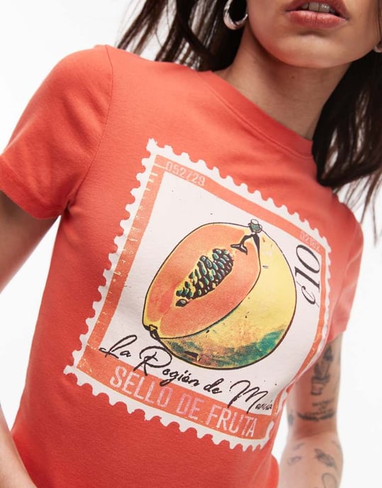 Topshop grafisk papaya baby t-shirt i tvättad röd - Image 3