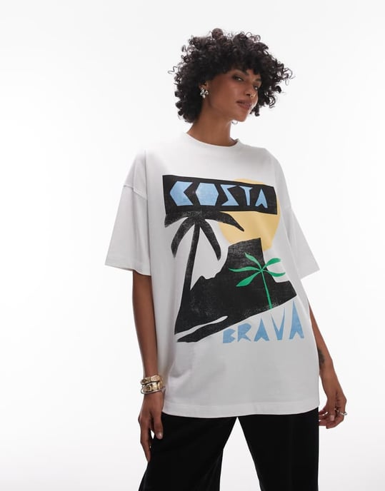 Topshop jersey grafik Costa Brava oversized t-shirt i vitt - Image 2