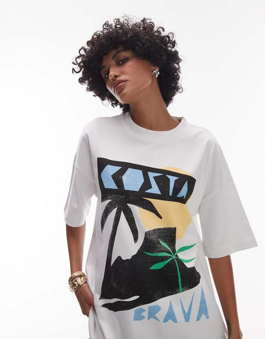 Topshop jersey grafik Costa Brava oversized t-shirt i vitt - Image 3
