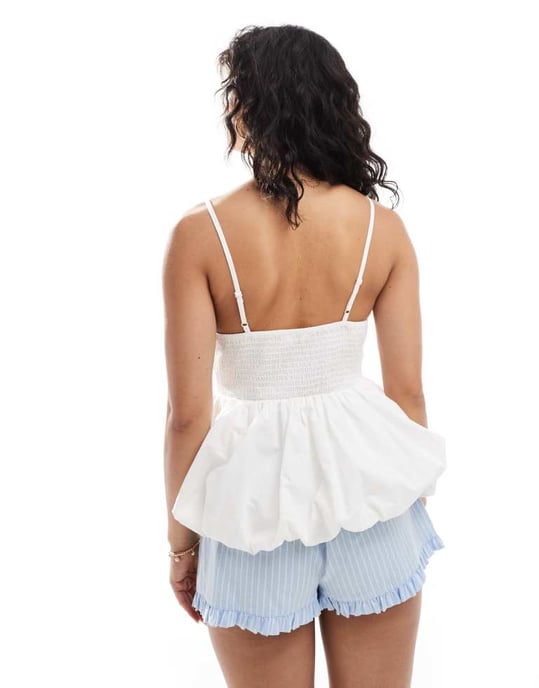 Miss Selfridge puff ball corset top in white - Image 2