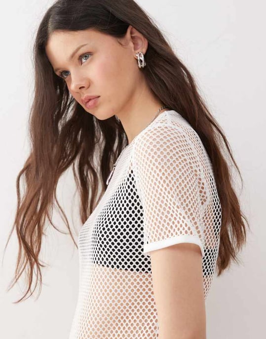 Veckodags mesh t-shirt i off-white - Image 4