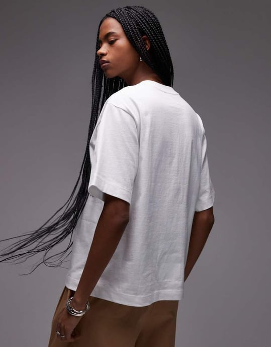 Topshop broderad blommig raffia oversized t-shirt i vit - Image 4
