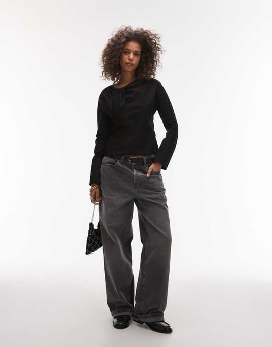 Topshop poplin twist front topp i svart - Image 2