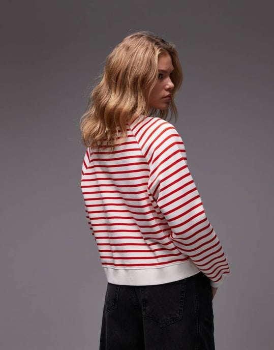 ARKET mjuk frotté sweatshirt i röd och vit randig - Image 3