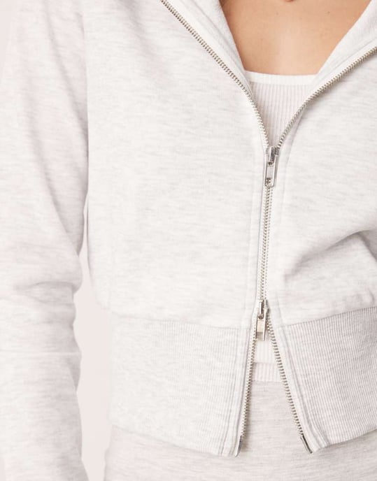 Gina Tricot slim fit zip-through hoodie i ljusgrå melange - Image 2
