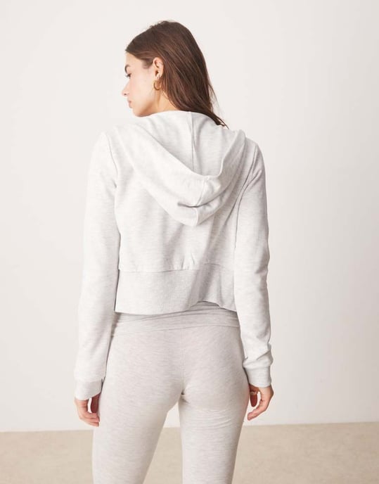 Gina Tricot slim fit zip-through hoodie i ljusgrå melange - Image 4