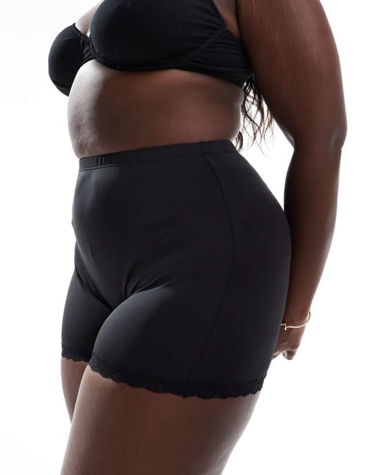ASOS DESIGN Curve Tia supermjuka mikrofiberbyxor med spetsdekoration i svart - Image 2