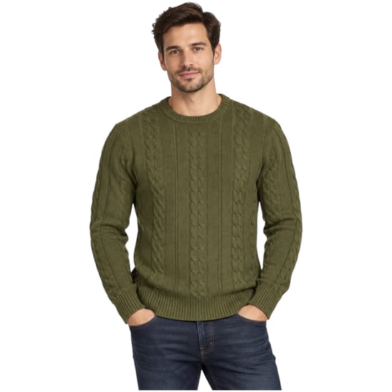 M&S Mens Cable Knit Sweatshirt Chunky Crew Neck Pullover Cotton Warm Soft Jumper - Image 1
