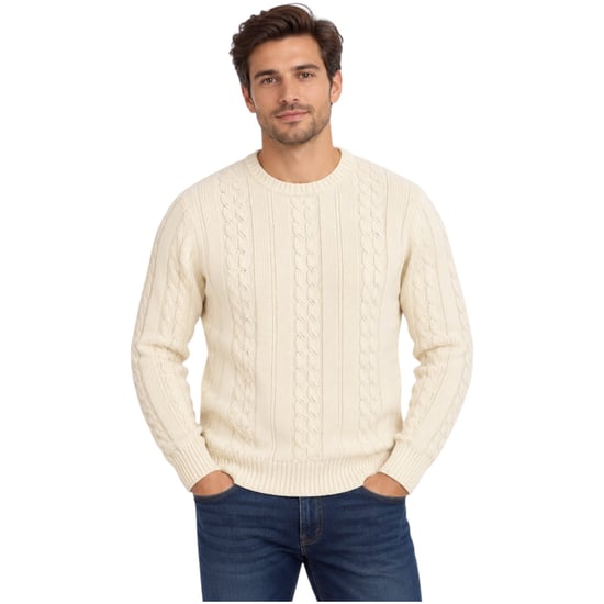 M&S Mens Cable Knit Sweatshirt Chunky Crew Neck Pullover Cotton Warm Soft Jumper - Image 1