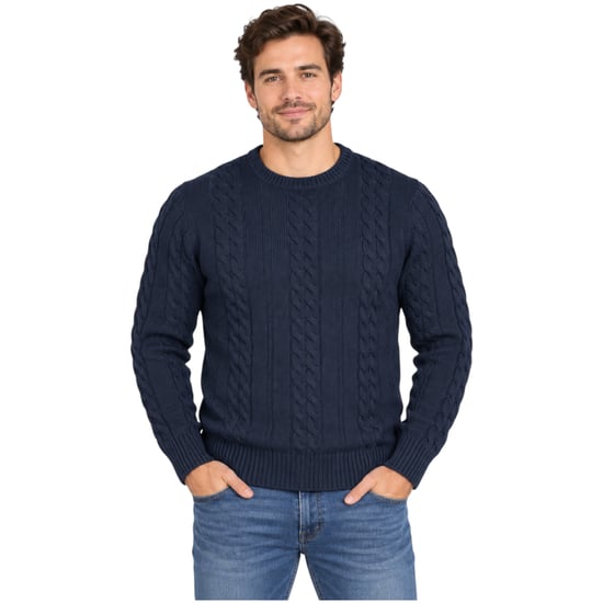 M&S Mens Cable Knit Sweatshirt Chunky Crew Neck Pullover Cotton Warm Soft Jumper - Image 1