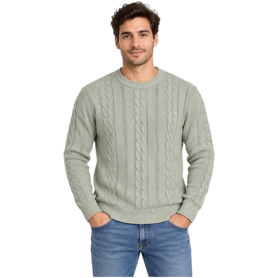 M&S Mens Cable Knit Sweatshirt Chunky Crew Neck Pullover Cotton Warm Soft Jumper - Image 1