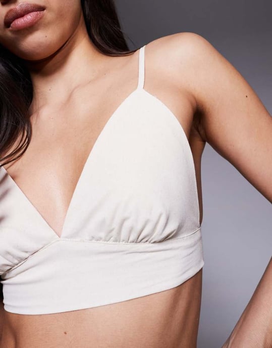 Missyempire linen look cropped cami bralette co-ord in cream - Image 2