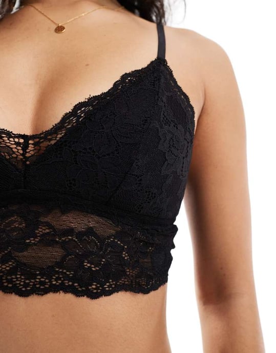 Pieces spetsdetalj bralette i svart - Image 3