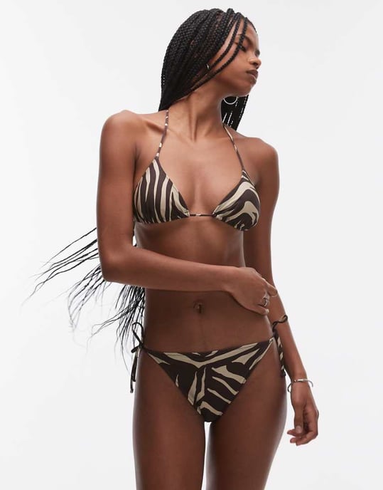 & Other Stories bikinitopp med sidoknyt i brun zebra mönster - Image 1