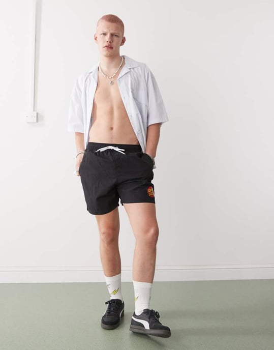 Santa Cruz Classic Dot-logga badshorts i svart - Image 4