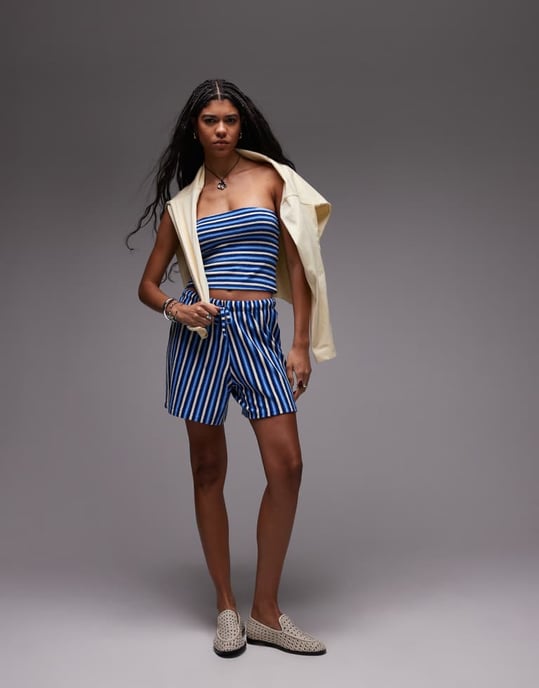 Topshop frotté randig bandeau co-ord i blå - Image 4