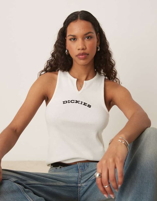 Dickies V-ringad långlinje väst i off-white - Image 1