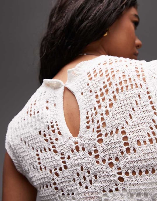 Topshop stickad tanktopp med scallop-kant i elfenben - Image 2