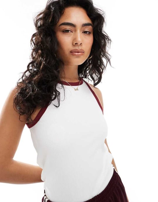 ENDAST kontrastdetalj ribbad tanktop i vitt - Image 1