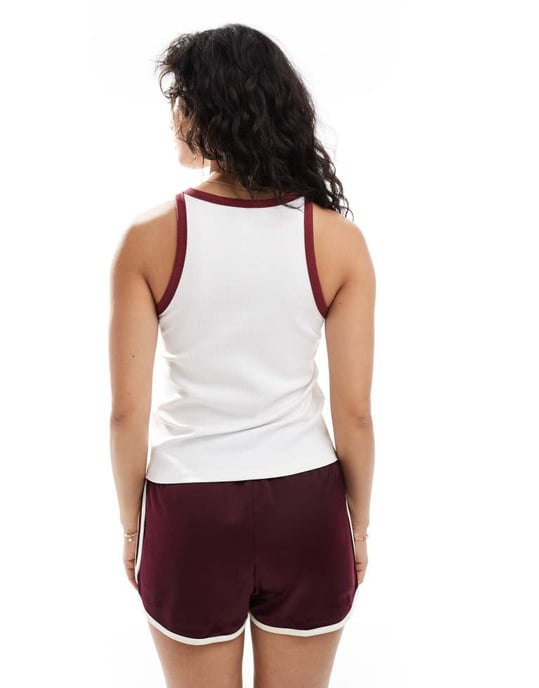 ENDAST kontrastdetalj ribbad tanktop i vitt - Image 4