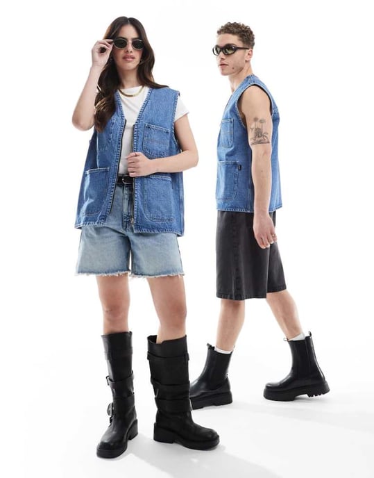 Dr Denim unisex Denver Worker Vest zip-up arbetsväst jacka i stream sku retro kontrasttvätt - Image 1