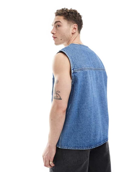 Dr Denim unisex Denver Worker Vest zip-up arbetsväst jacka i stream sku retro kontrasttvätt - Image 2