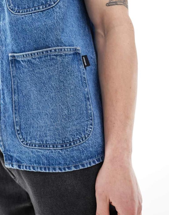 Dr Denim unisex Denver Worker Vest zip-up arbetsväst jacka i stream sku retro kontrasttvätt - Image 3