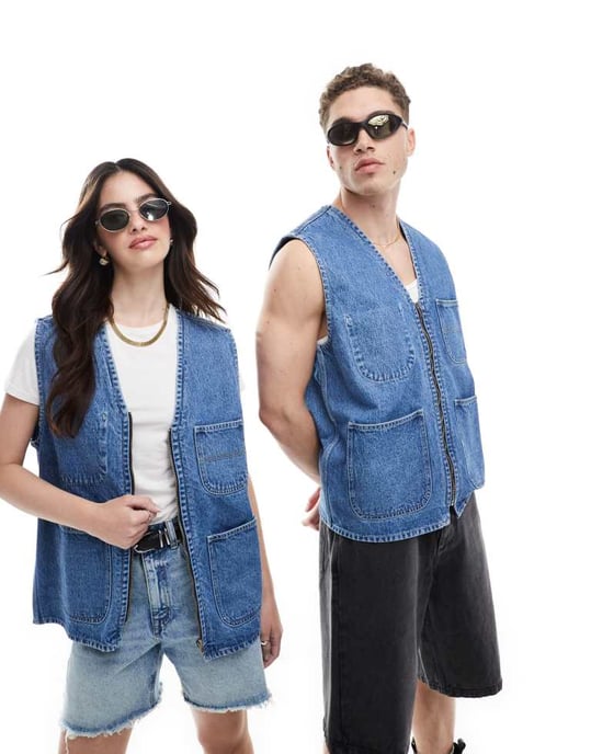 Dr Denim unisex Denver Worker Vest zip-up arbetsväst jacka i stream sku retro kontrasttvätt - Image 4