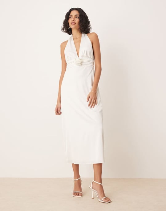 Abercrombie & Fitch brudplunge rosett kolumn halter maxiklänning i vitt - Image 3
