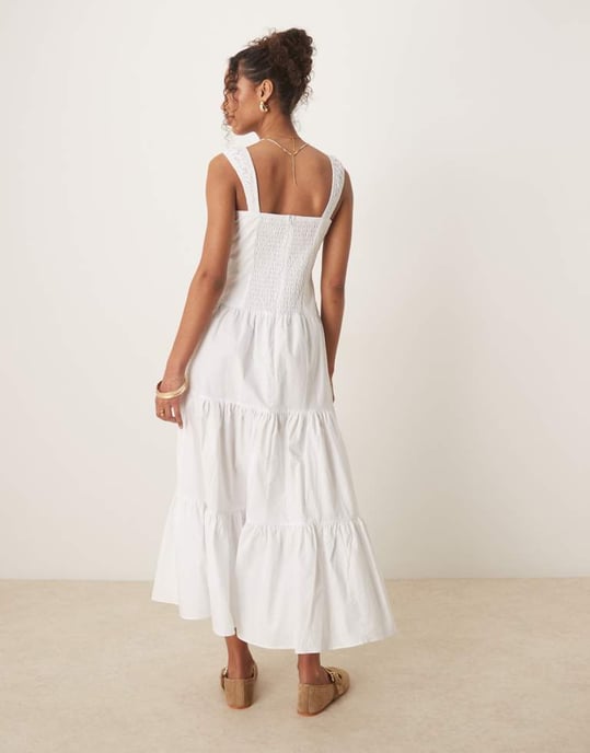 Glamorös korsettstills maxi-klänning i vit poplin - Image 3
