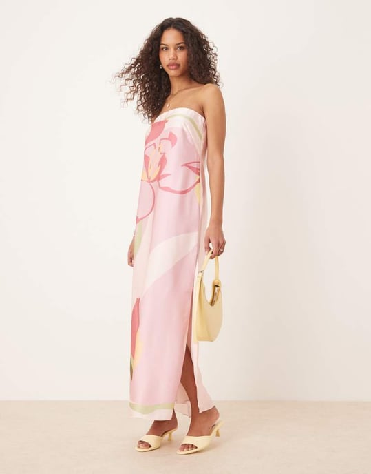 Abercrombie & Fitch satäng off-shoulder maxiklänning i rosa blommönster - Image 2