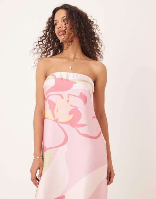 Abercrombie & Fitch satäng off-shoulder maxiklänning i rosa blommönster - Image 4