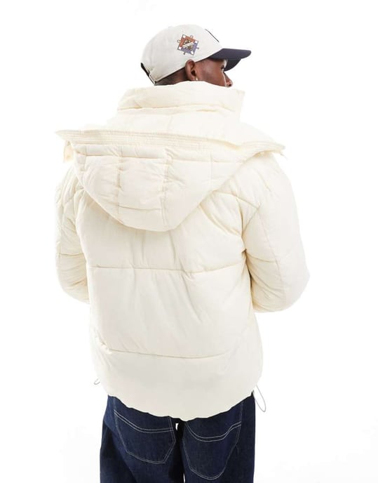 ONLY & SONS vadderad pufferjacka med bred huva i off-white - Image 2