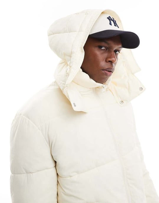 ONLY & SONS vadderad pufferjacka med bred huva i off-white - Image 3