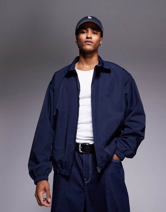 ASOS DESIGN lätt harrington-jacka i marinblå - MARINBLÅ - Image 2