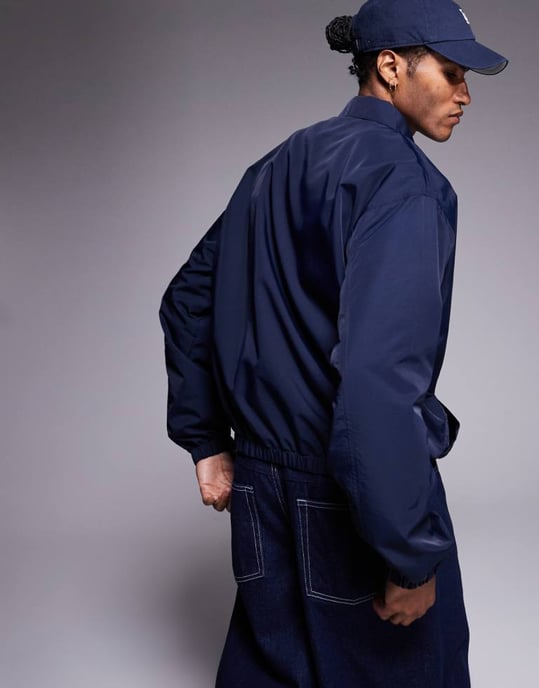 ASOS DESIGN lätt harrington-jacka i marinblå - MARINBLÅ - Image 3