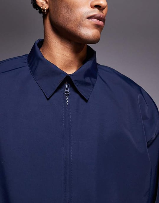 ASOS DESIGN lätt harrington-jacka i marinblå - MARINBLÅ - Image 4